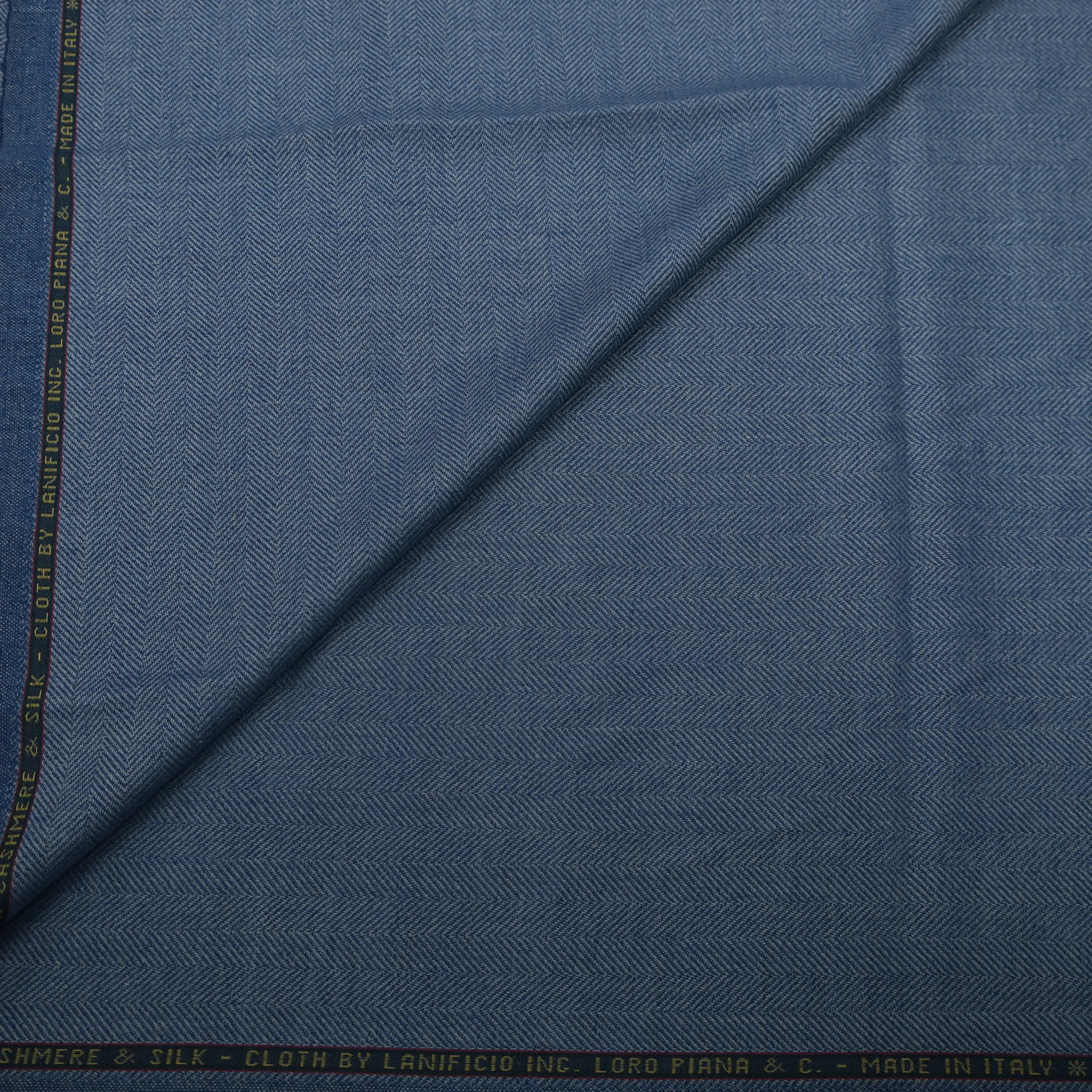 2 YDS Sky Blue Herringbone Cashmere and Silk Loro Piana Fabric