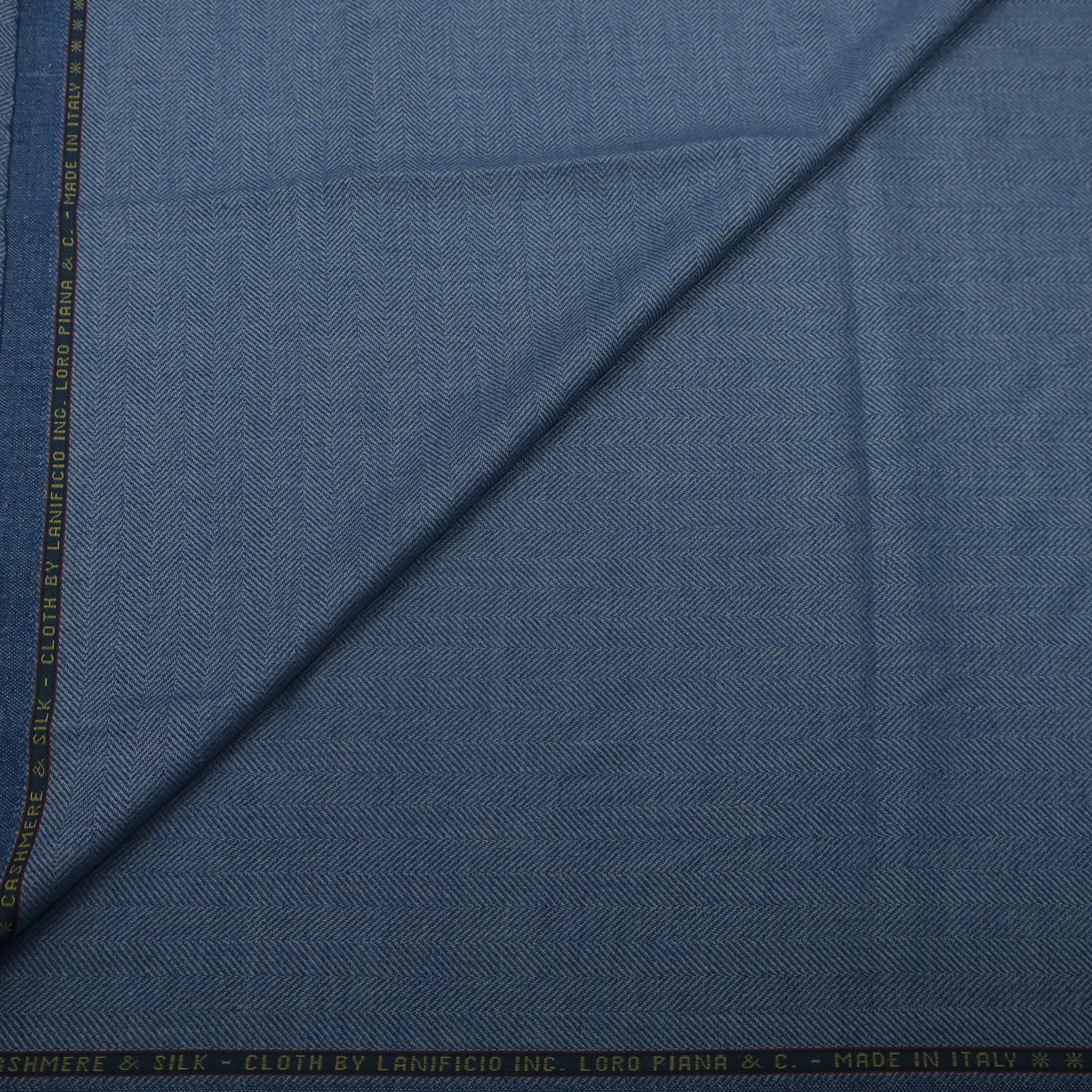 2 YDS Sky Blue Herringbone Cashmere and Silk Loro Piana Fabric