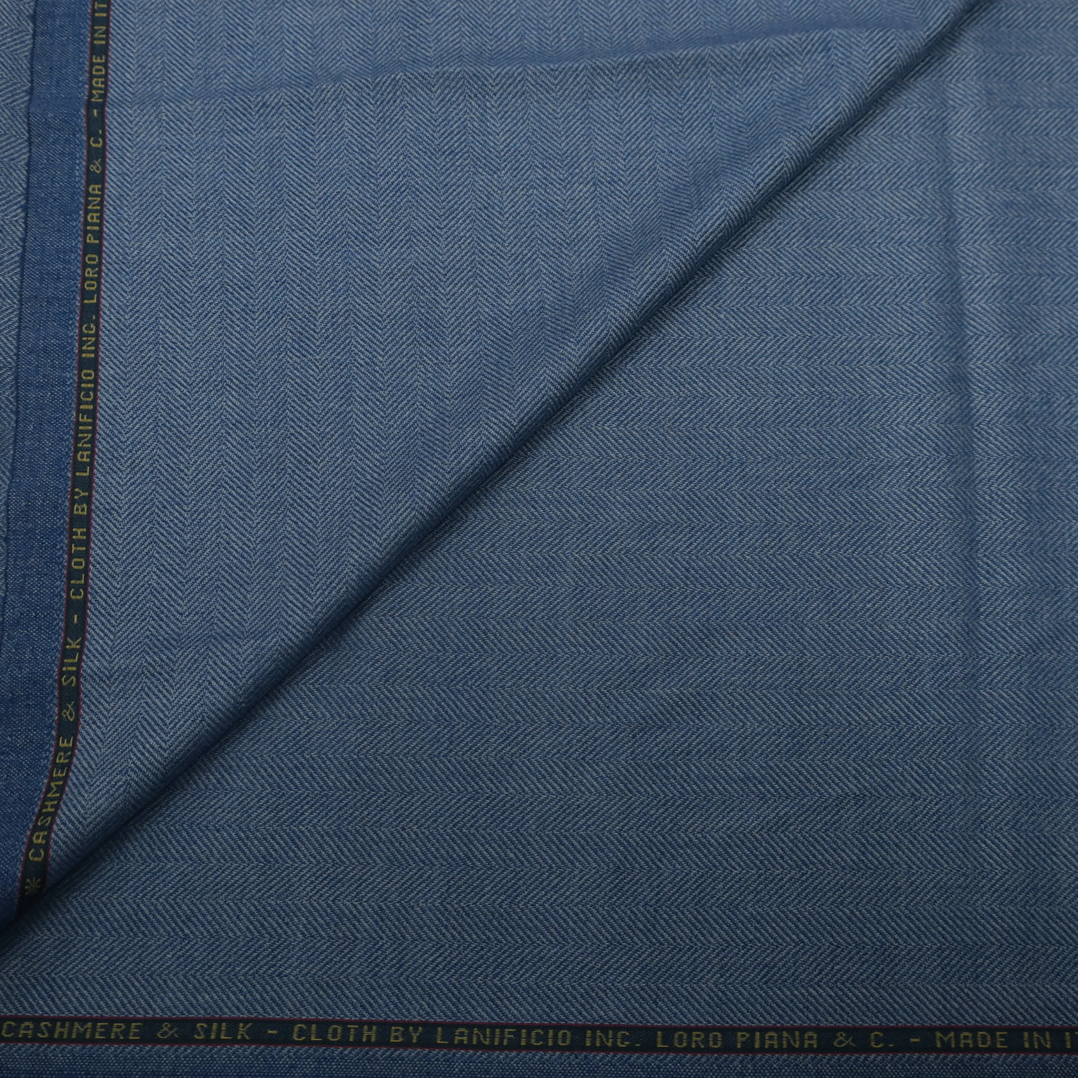 2 YDS Sky Blue Herringbone Cashmere and Silk Loro Piana Fabric