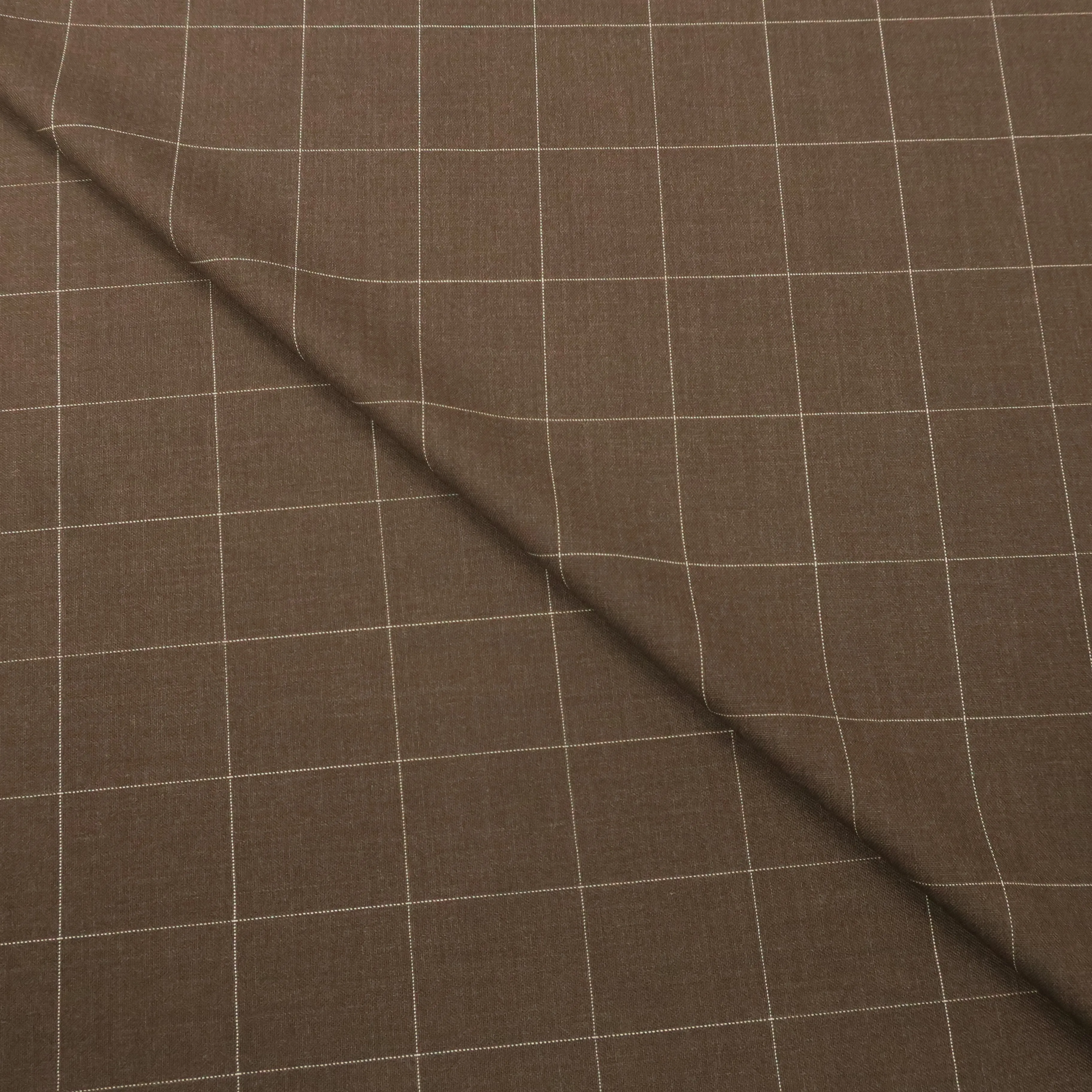 4.40 YDS Pine Cone Brown Windowpane Super 130s Wool Loro Piana Fabric