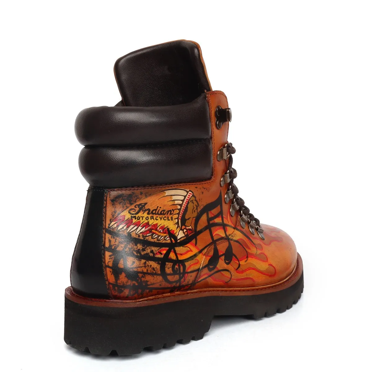 Bespoked Tan Leather Hand Painted Lace-Up Boots by Brune & Bareskin