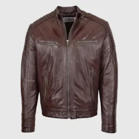 Best Quality Mens Leather Cafe Racer Biker Jacket Ron Brown