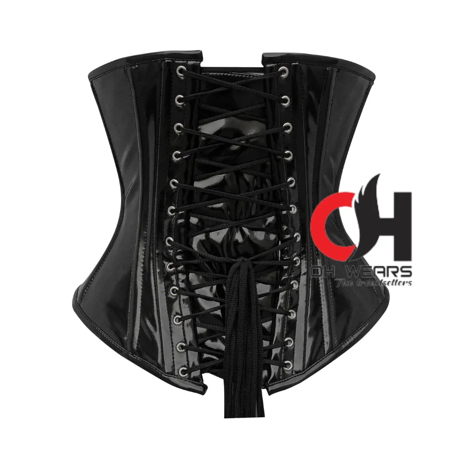 Black PVC Underbust Steel Boned Corset Waist Trainer