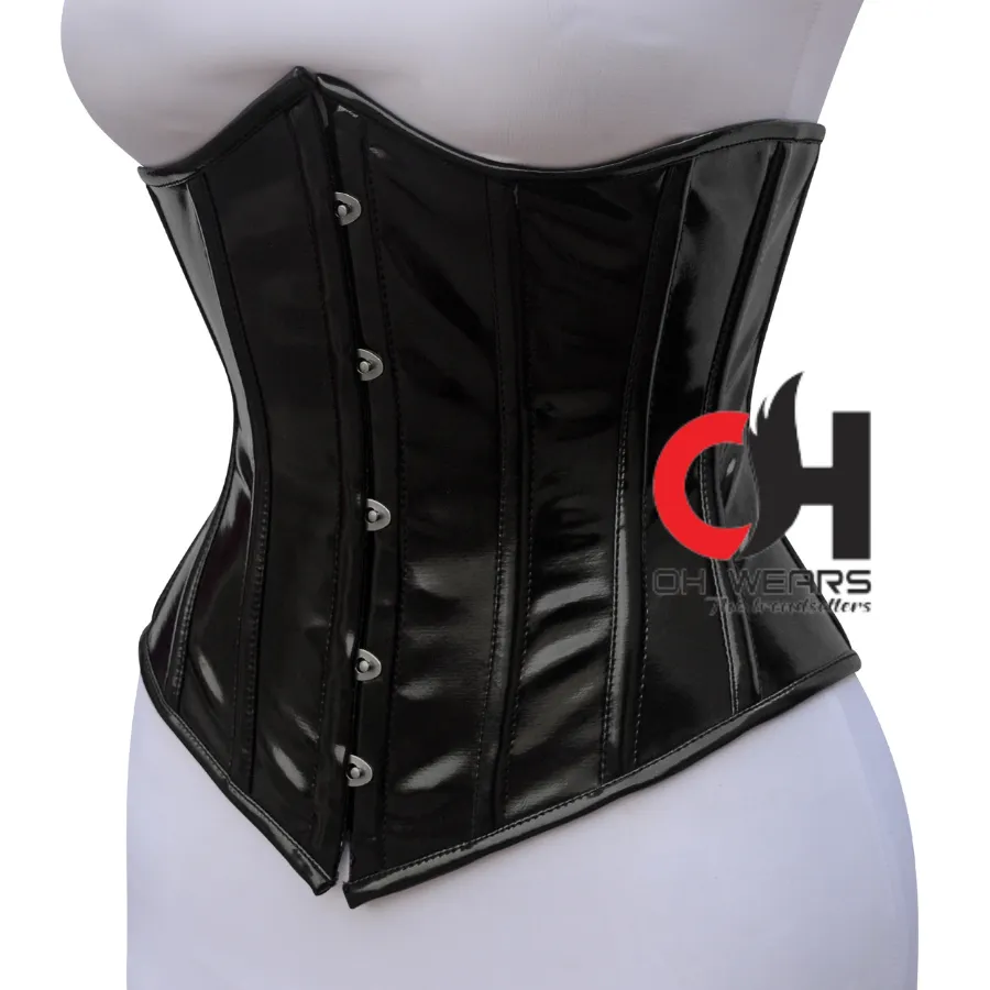 Black PVC Underbust Steel Boned Corset Waist Trainer