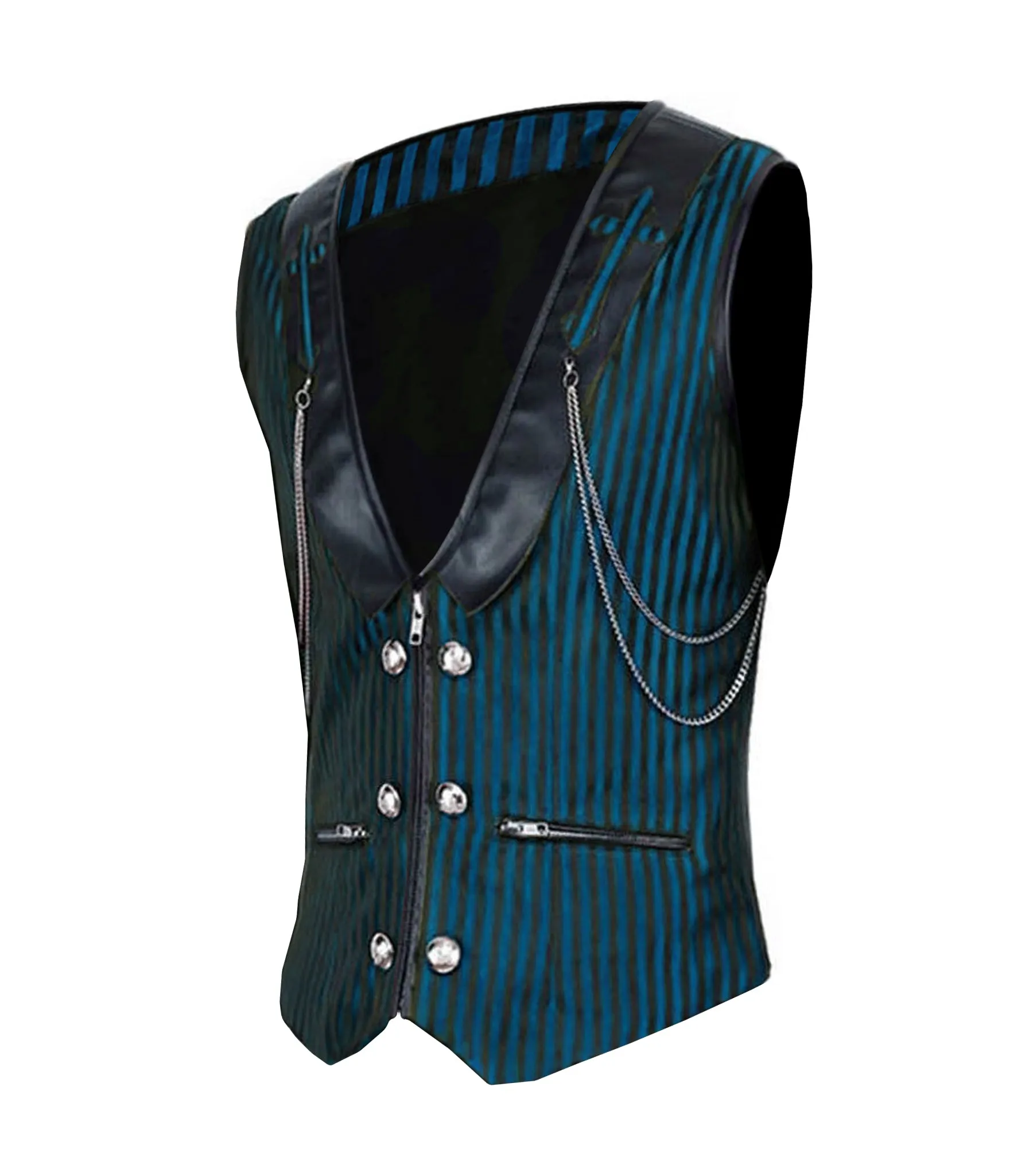 Blue Stripes Brocade Gothic Men's Waist Coat