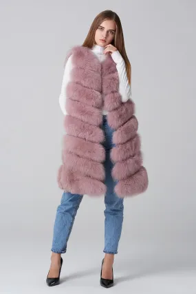 Blush Pink Square Knee Length Fox Fur Coat