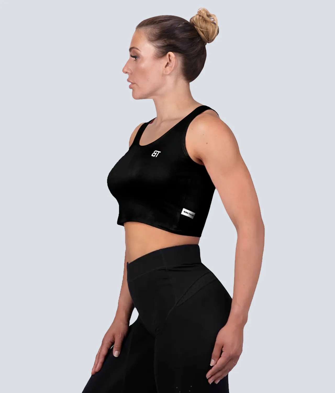 Born Tough Core Black Sheer Crop Bodybuilding Top for Women