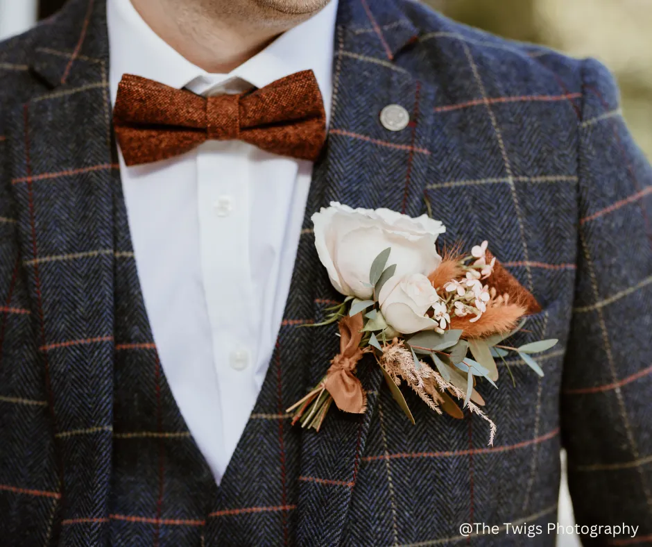 Charlie Burnt Orange Wool Bow Tie, Pocket Square and Emerald Green Braces Set