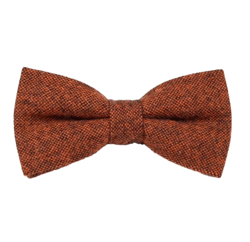 Charlie Burnt Orange Wool Bow Tie, Pocket Square and Emerald Green Braces Set