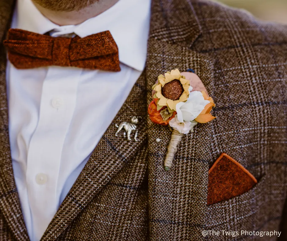 Charlie Burnt Orange Wool Bow Tie, Pocket Square and Emerald Green Braces Set