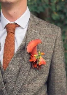 Charlie Burnt Orange Wool Tie, Pocket Square and Emerald Green Braces Set