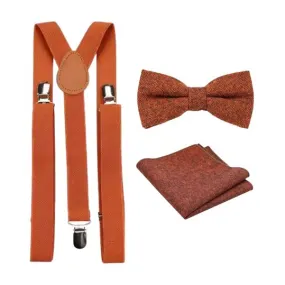 Charlie Rusty Burnt Orange, Wool Bow Tie, Pocket Square and Burnt Orange Braces Set