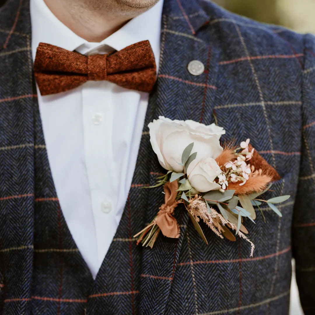 Charlie Rusty Burnt Orange, Wool Bow Tie, Pocket Square and Burnt Orange Braces Set