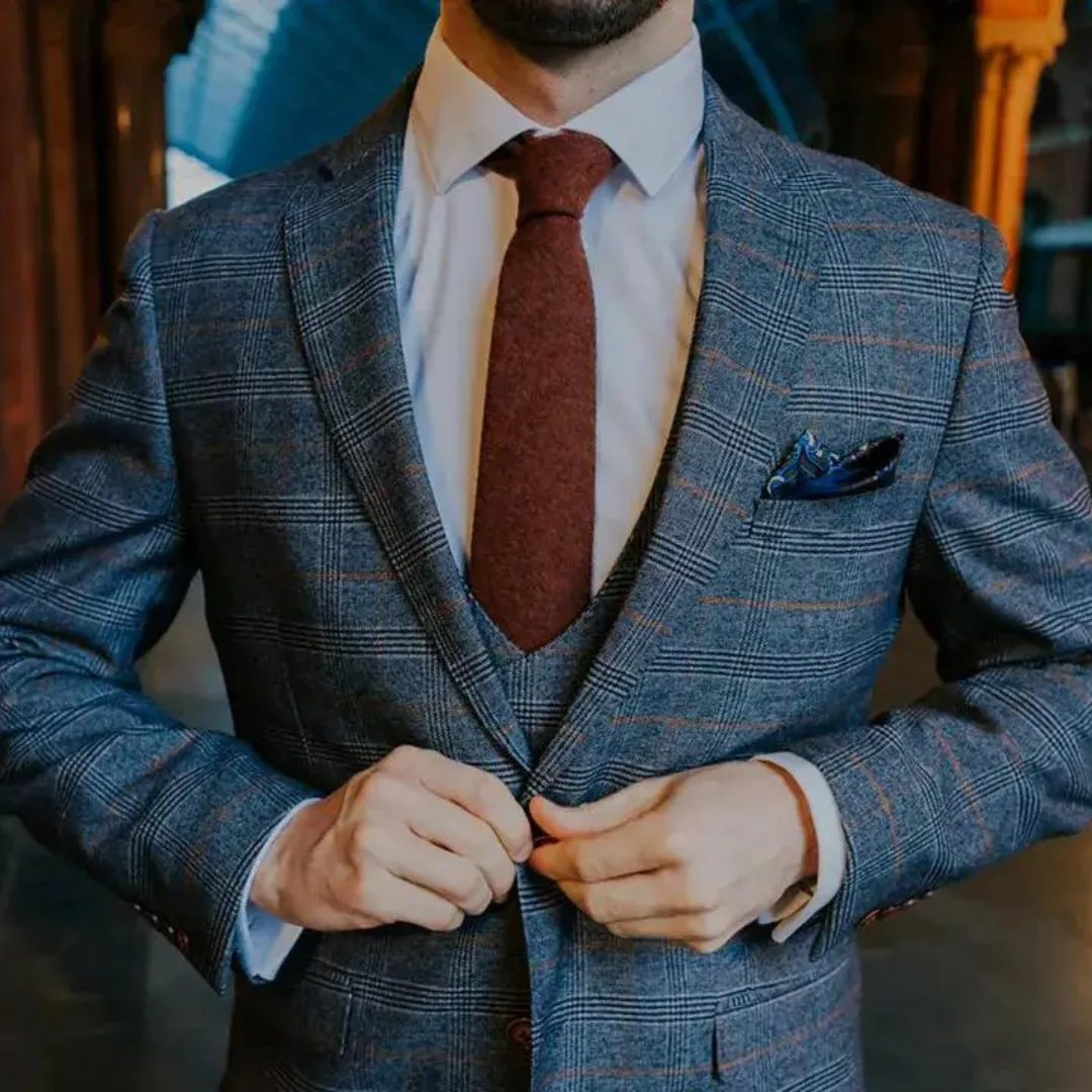 Charlie Rusty Burnt Orange Wool Tie, Pocket Square and Burnt Orange Braces Set