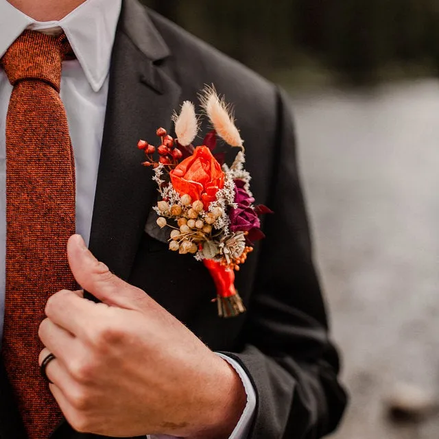 Charlie Rusty Burnt Orange Wool Tie, Pocket Square and Burnt Orange Braces Set