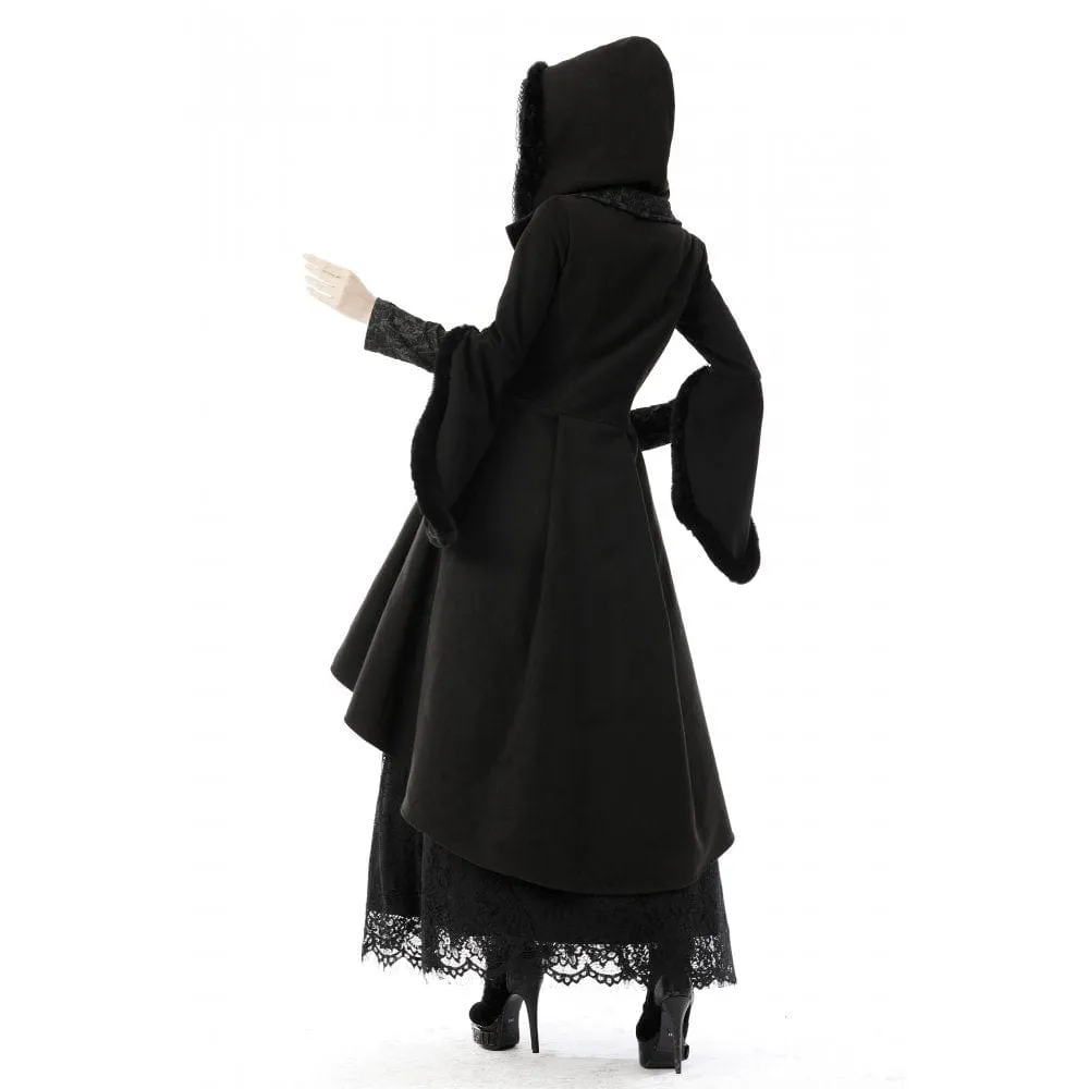 DIL Women's Gothic High/Low Woolen Dovetail Coat with Hood