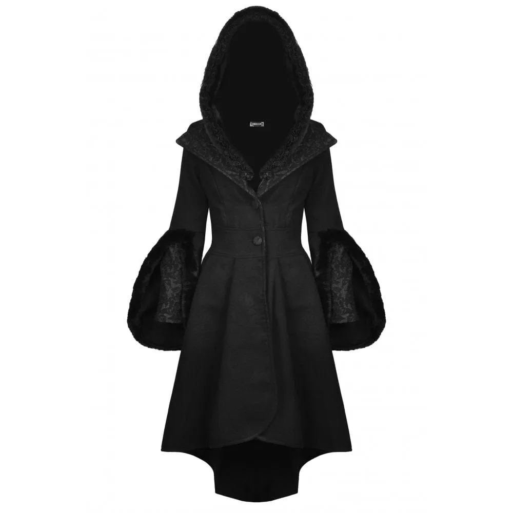 DIL Women's Gothic High/Low Woolen Dovetail Coat with Hood