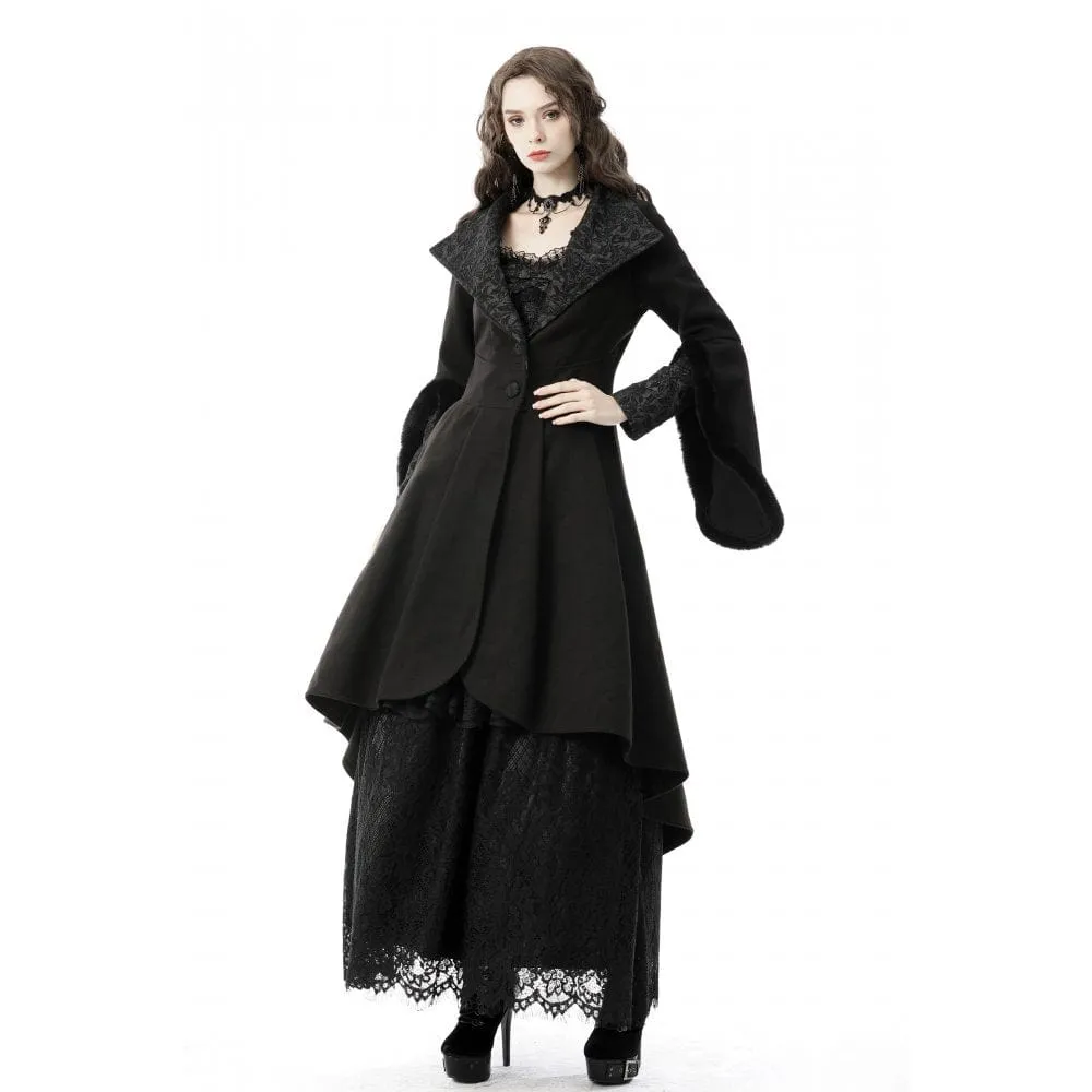 DIL Women's Gothic High/Low Woolen Dovetail Coat with Hood