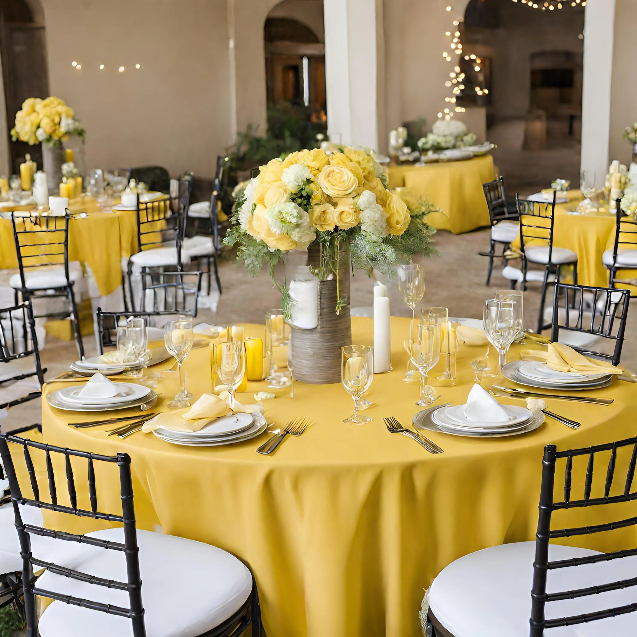 Economy Polyester Tablecloth 120" Round - Canary Yellow