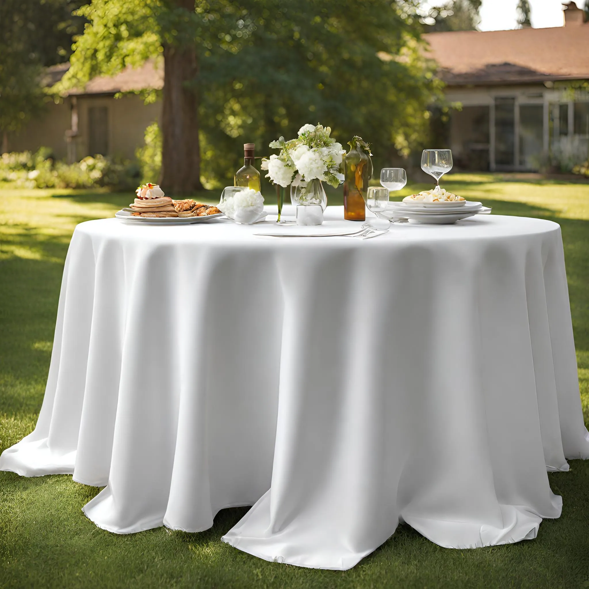 Economy Polyester Tablecloth 120" Round - White