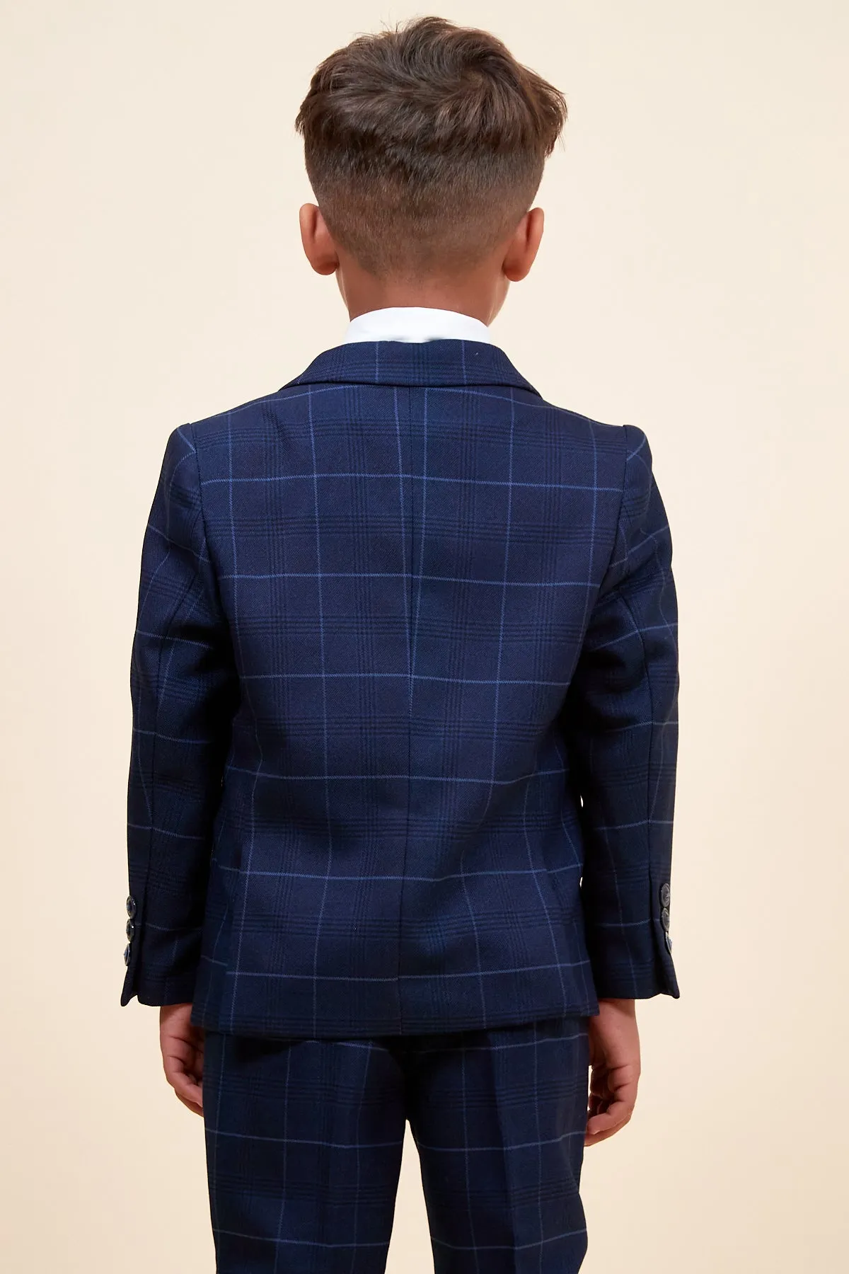 EDINSON - Children's Navy Sky Check Print Three Piece Suit