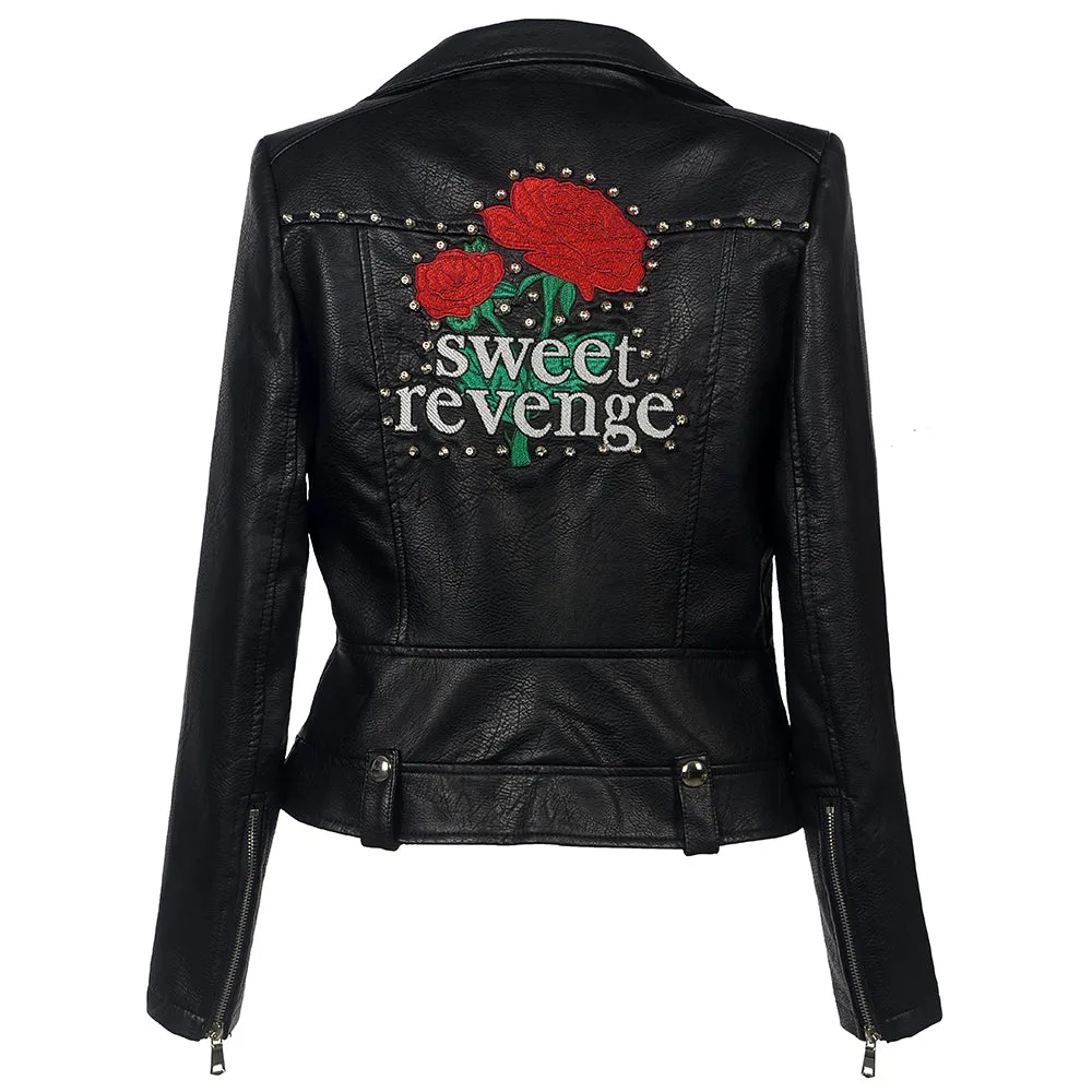 Embroidery Gothic  Faux Leather Jacket