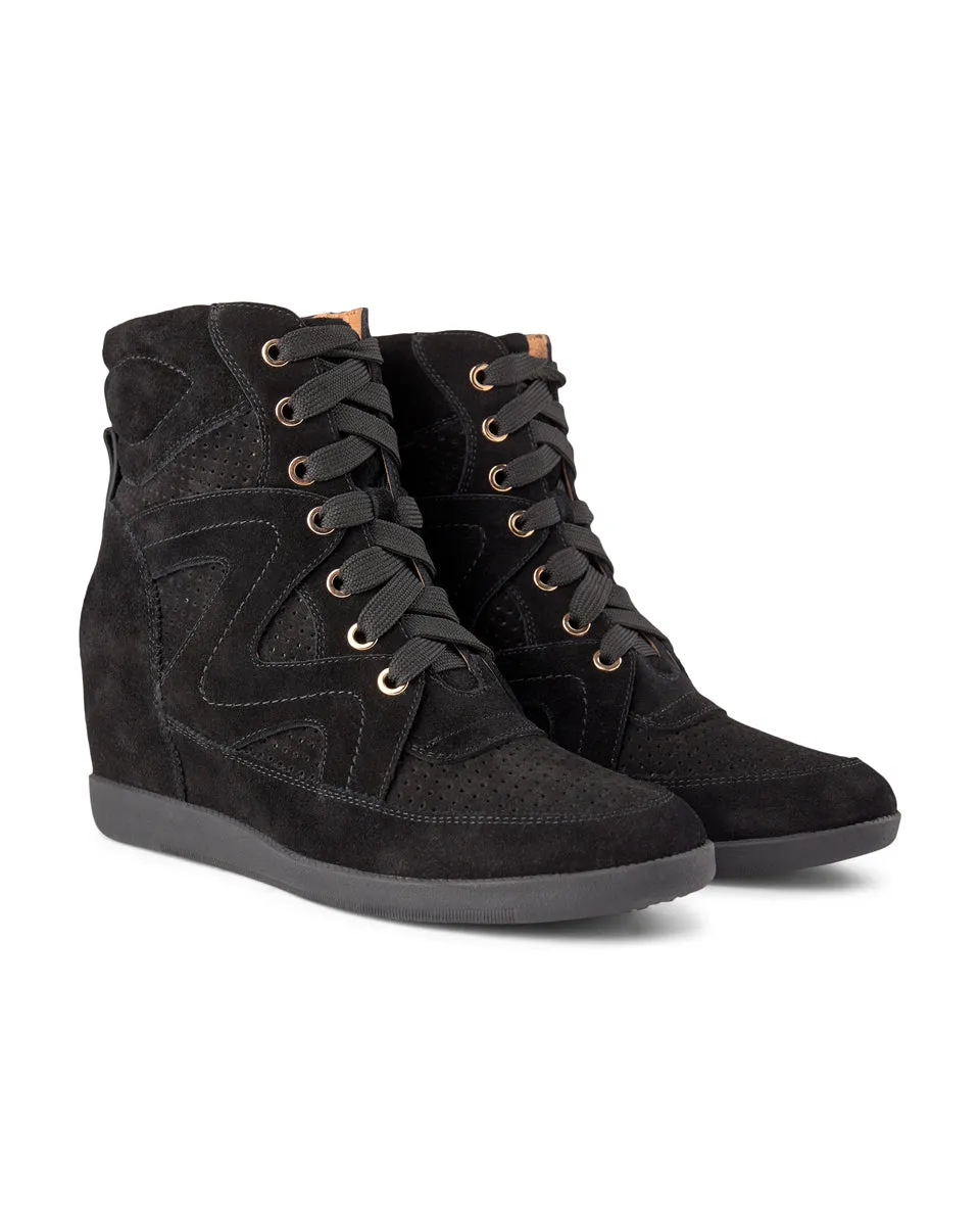 Emmy Lace Suede Wedge Sneaker - BLACK