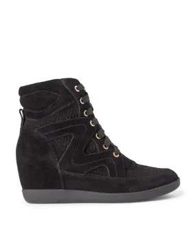 Emmy Lace Suede Wedge Sneaker - BLACK