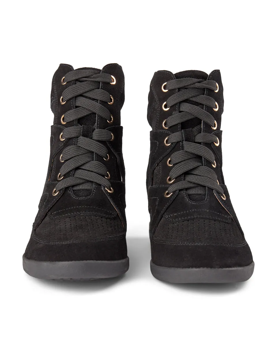 Emmy Lace Suede Wedge Sneaker - BLACK