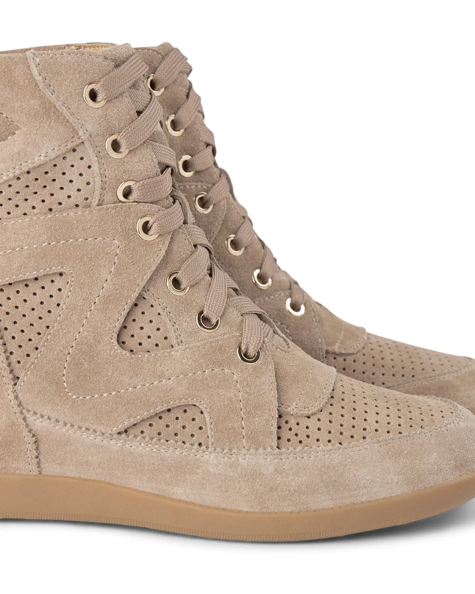 Emmy Lace Suede Wedge Sneaker - TAUPE