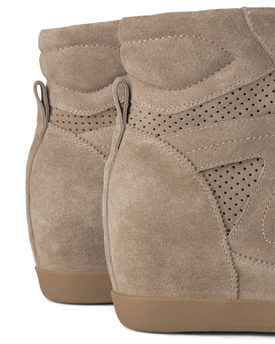 Emmy Lace Suede Wedge Sneaker - TAUPE