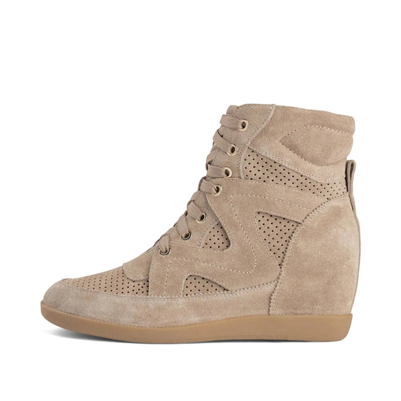 Emmy Lace Suede Wedge Sneaker - TAUPE