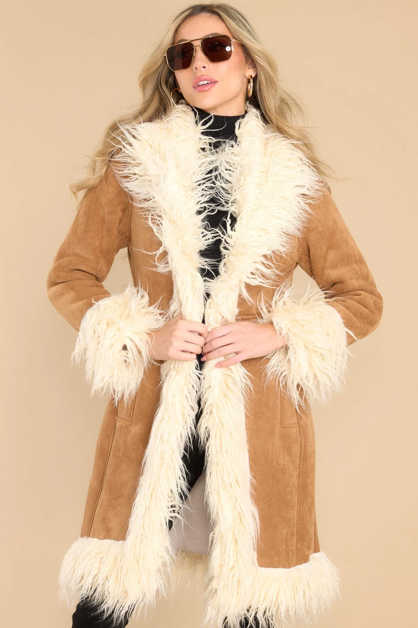 Fame Story Faux Fur Tan Afghan Coat