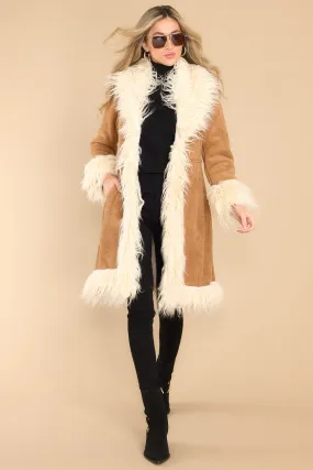 Fame Story Faux Fur Tan Afghan Coat