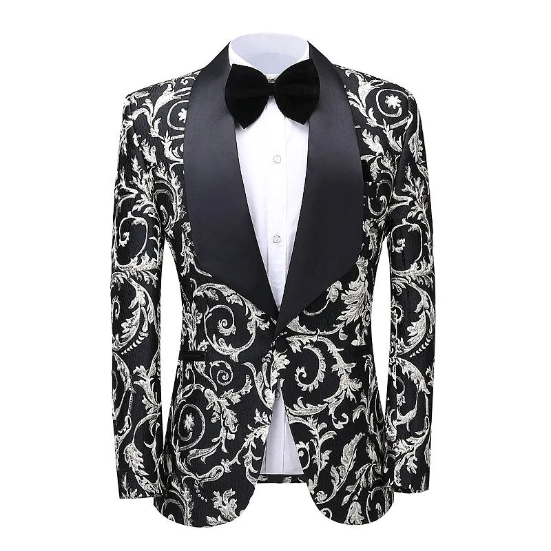 Fashion Floral Tuxedo Jacket Business Dinner Groom Wedding Formal Suit Blazer Trousers Two-piece suit men's 2