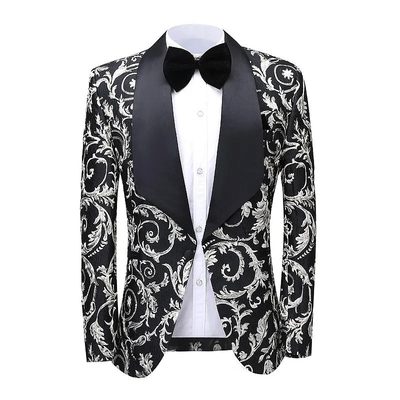 Fashion Floral Tuxedo Jacket Business Dinner Groom Wedding Formal Suit Blazer Trousers Two-piece suit men's 2