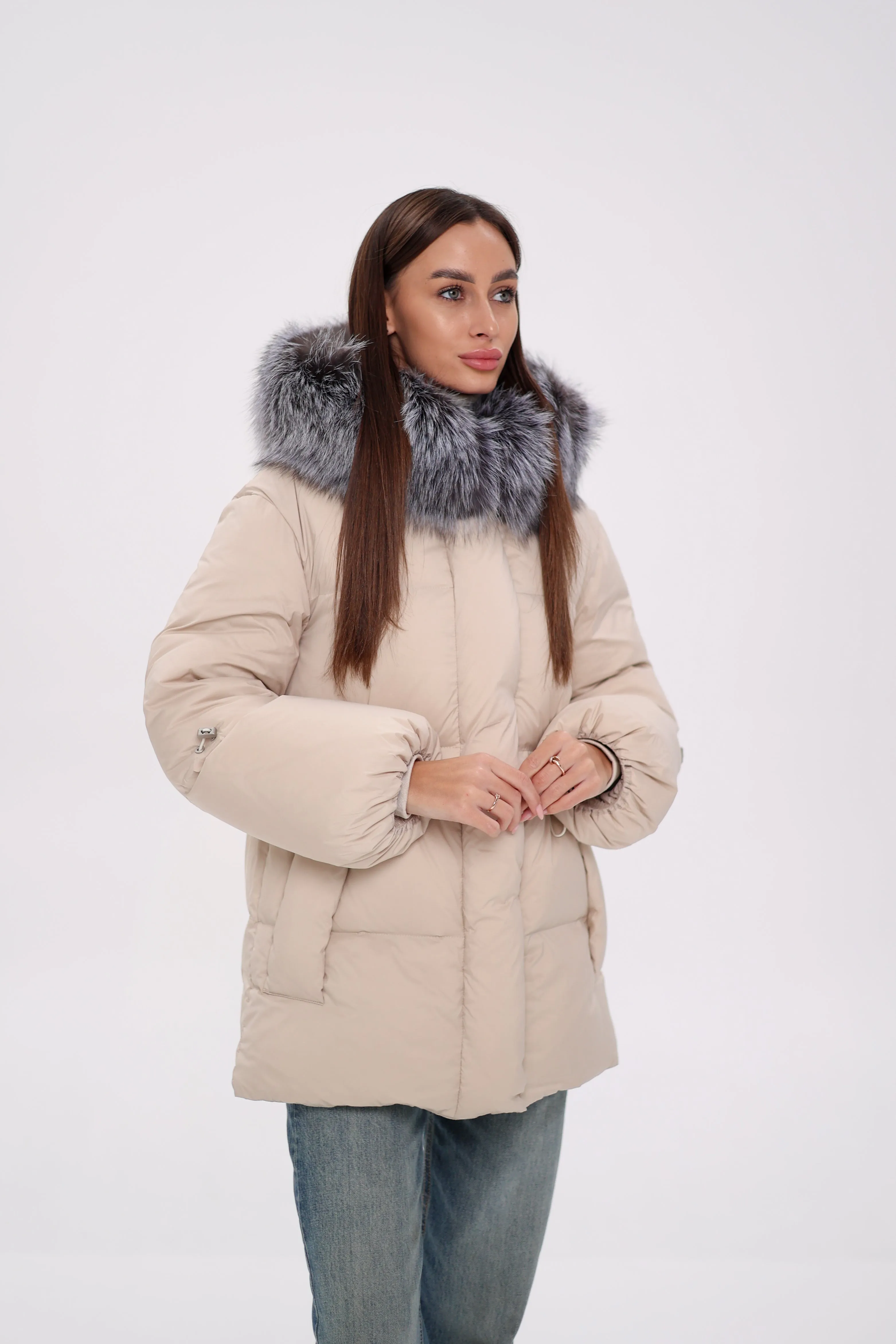 Genuine Silver Fox Down Fill Hooded Jacket