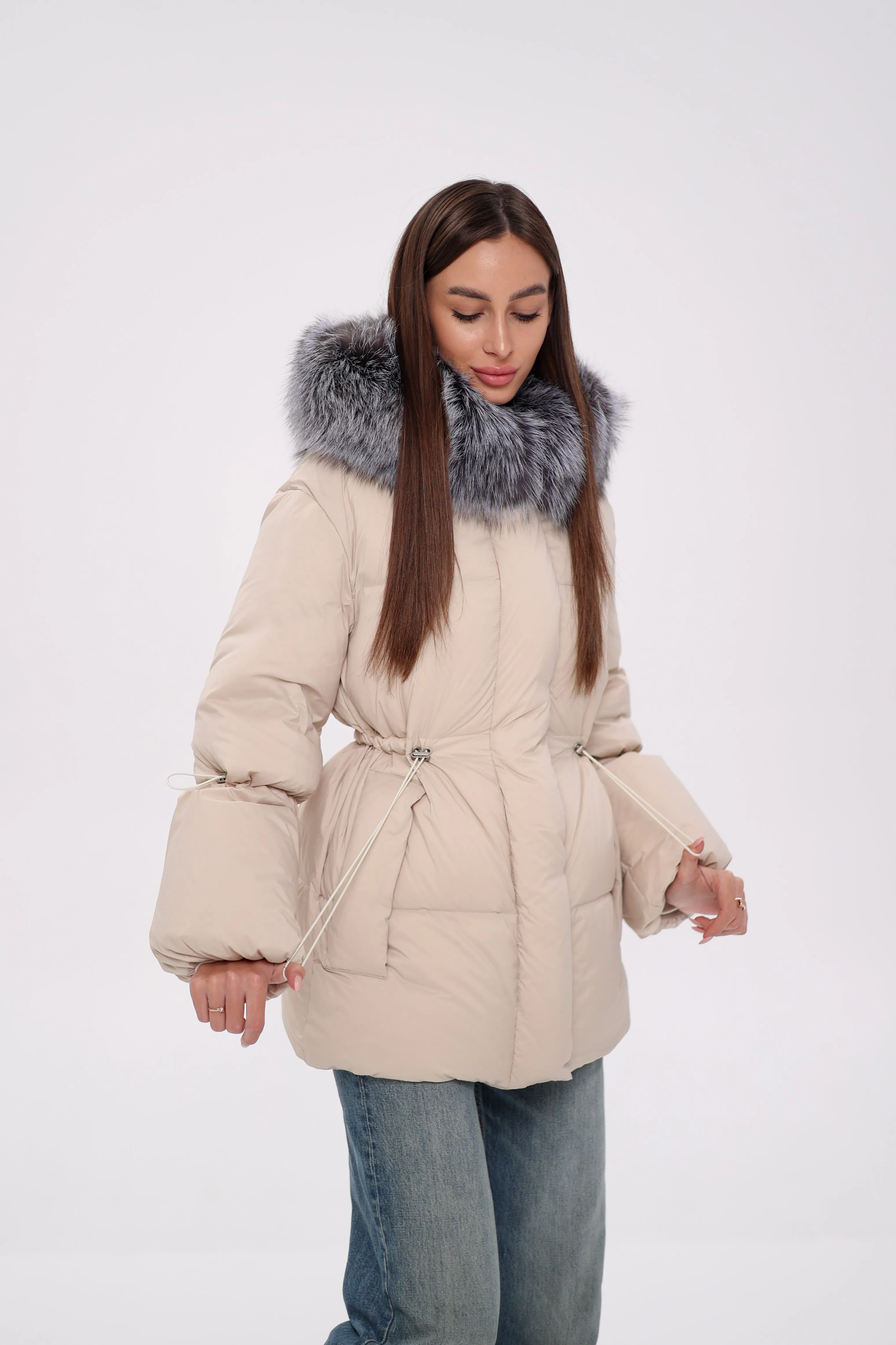 Genuine Silver Fox Down Fill Hooded Jacket