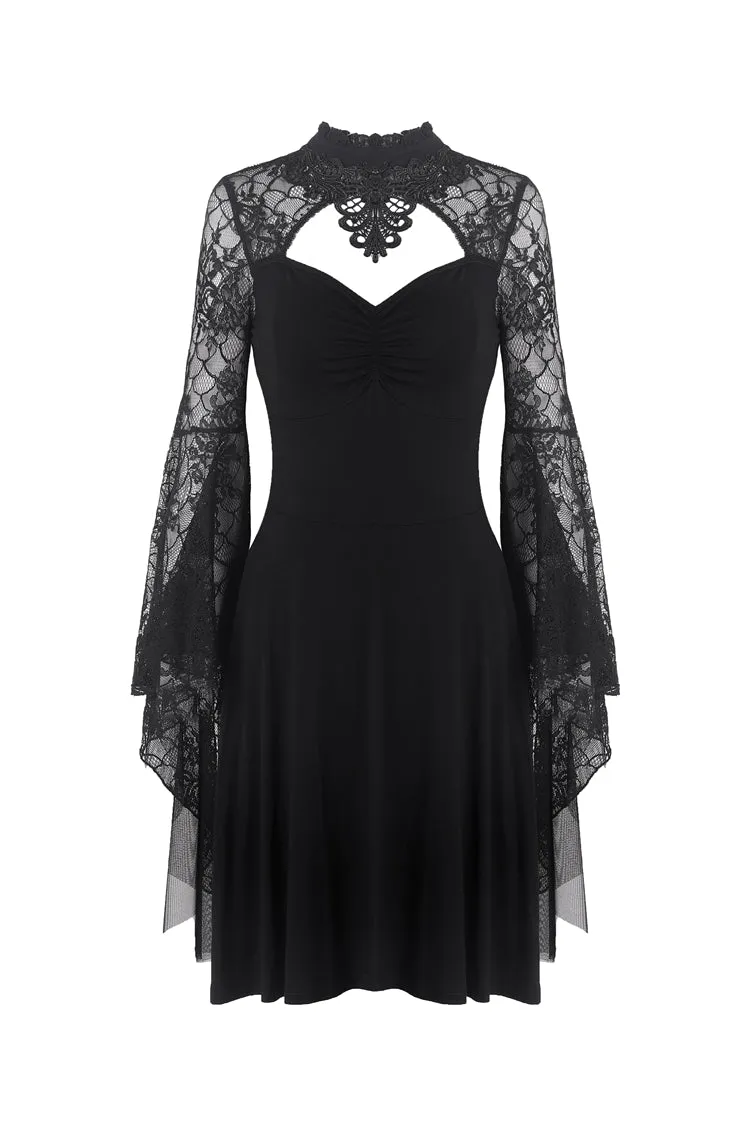 Gothic flower neck lace mesh sleeves dress DW280