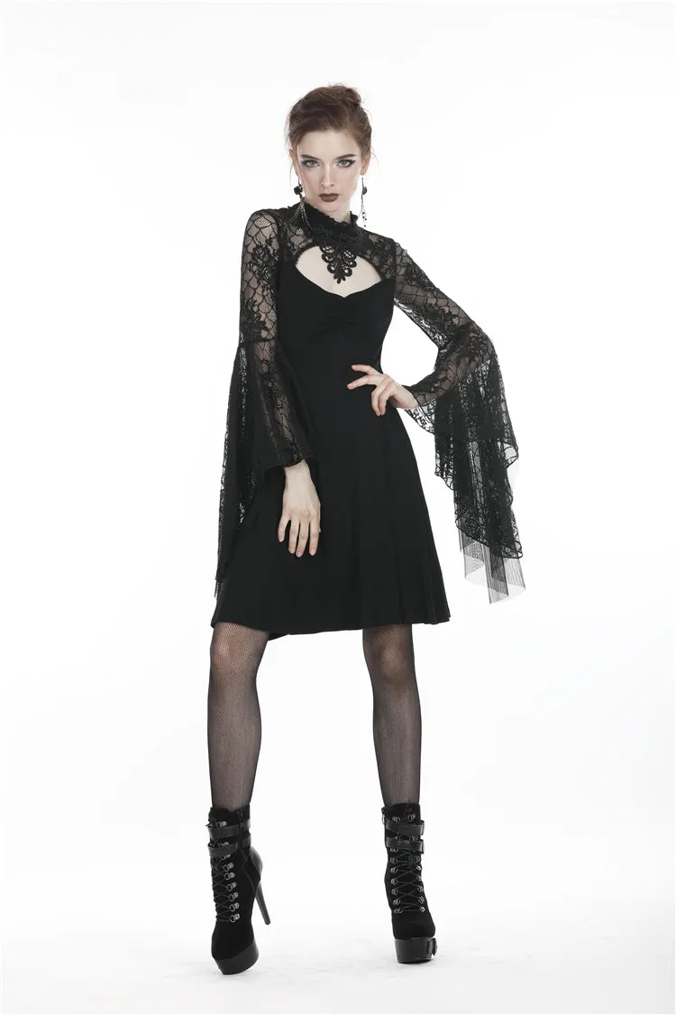 Gothic flower neck lace mesh sleeves dress DW280