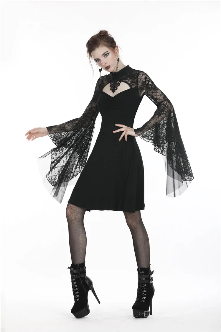 Gothic flower neck lace mesh sleeves dress DW280