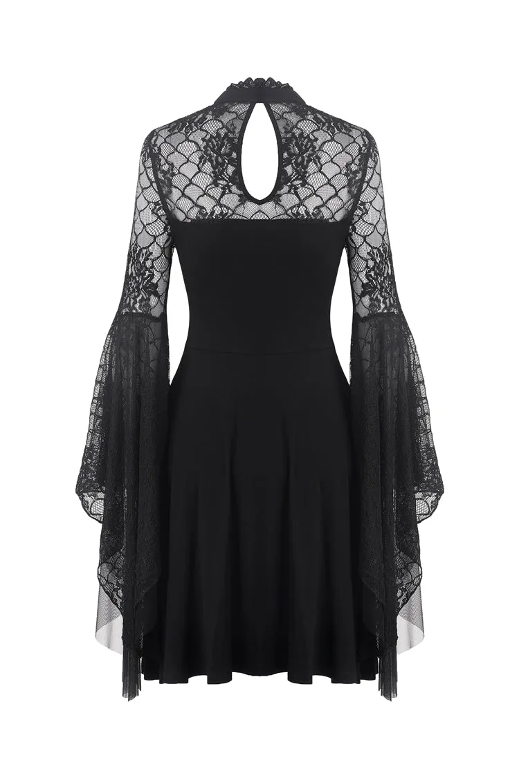 Gothic flower neck lace mesh sleeves dress DW280