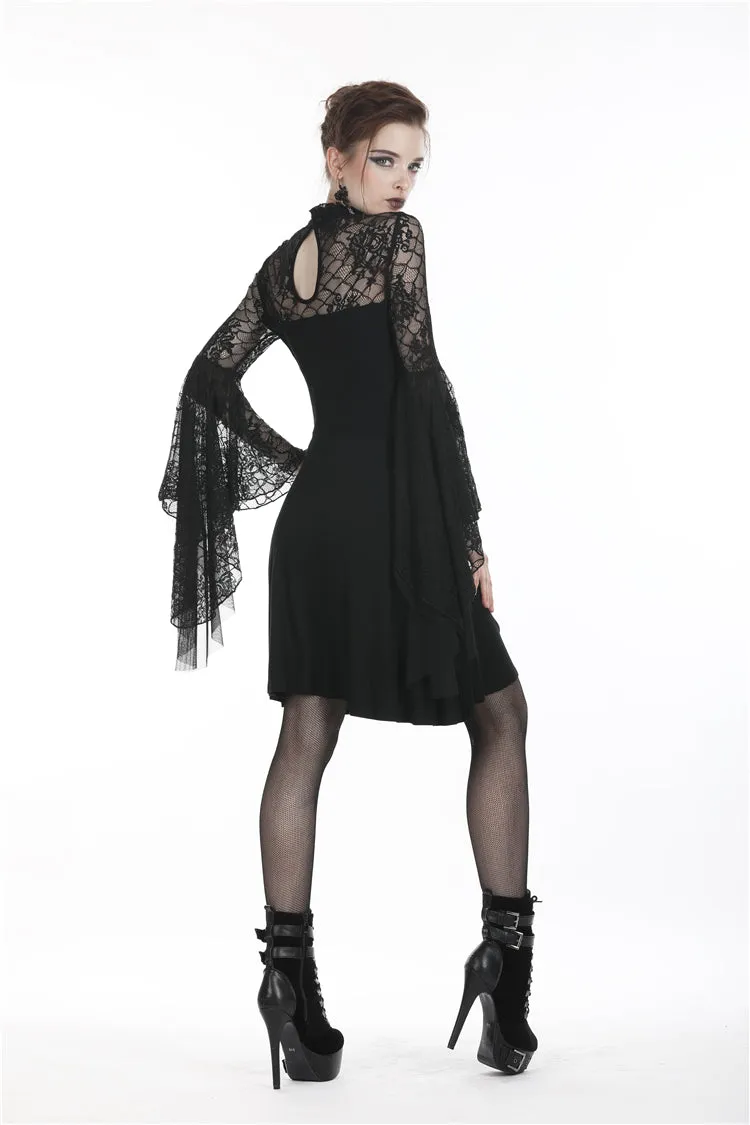 Gothic flower neck lace mesh sleeves dress DW280