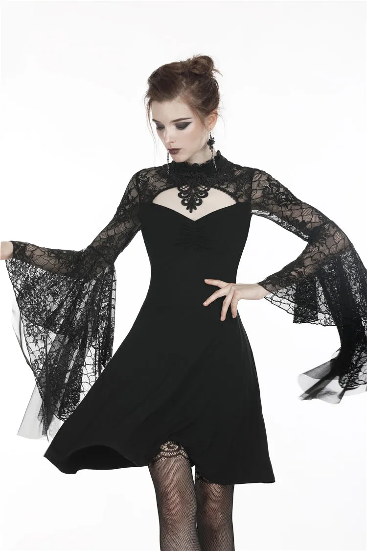 Gothic flower neck lace mesh sleeves dress DW280