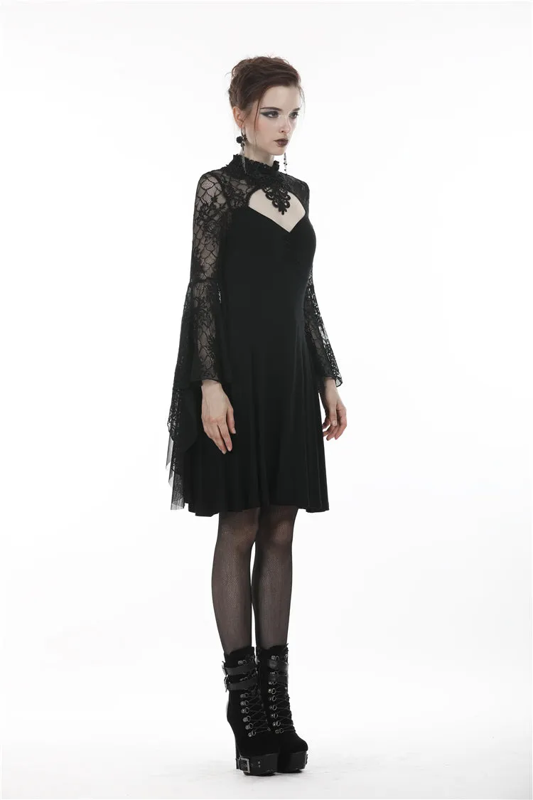 Gothic flower neck lace mesh sleeves dress DW280