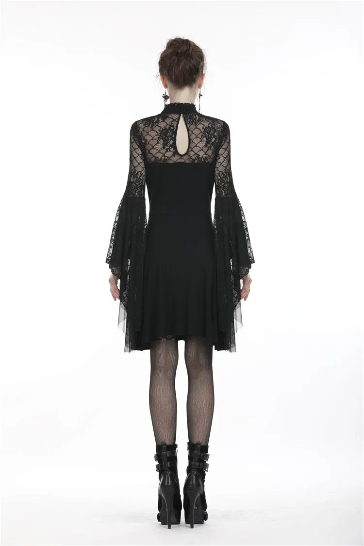 Gothic flower neck lace mesh sleeves dress DW280