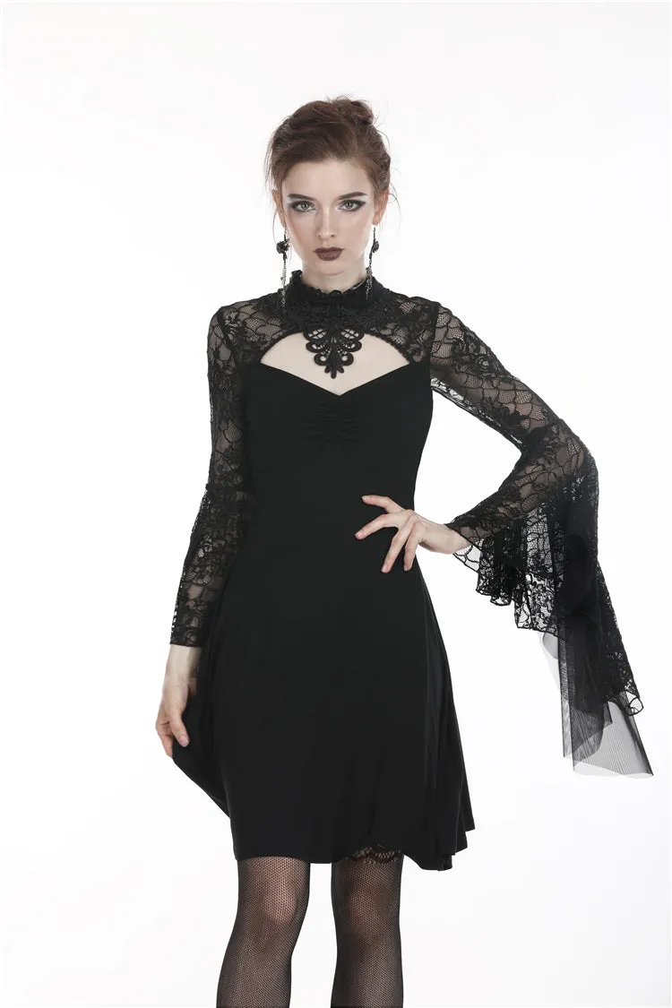 Gothic flower neck lace mesh sleeves dress DW280