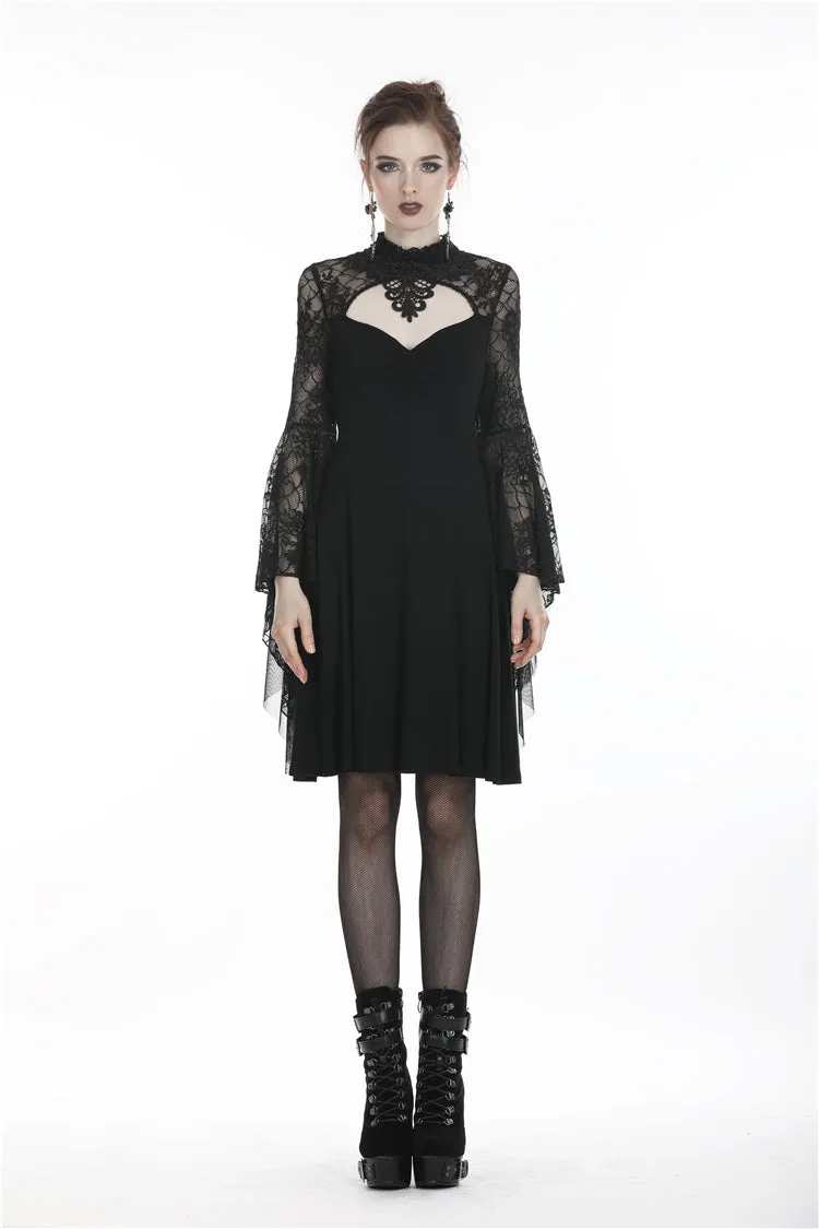 Gothic flower neck lace mesh sleeves dress DW280