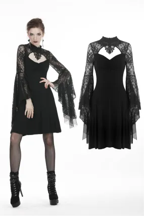 Gothic flower neck lace mesh sleeves dress DW280