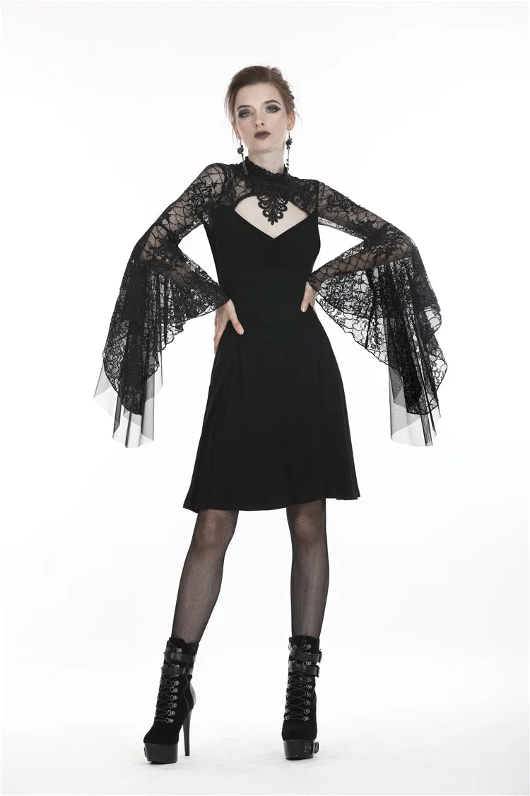 Gothic flower neck lace mesh sleeves dress DW280